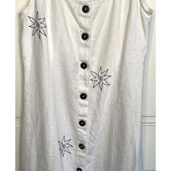 Madewell Women's Button Front Maxi Tea Dress Sz 10 Embroidered Floral 100% Linen - Picture 4 of 14